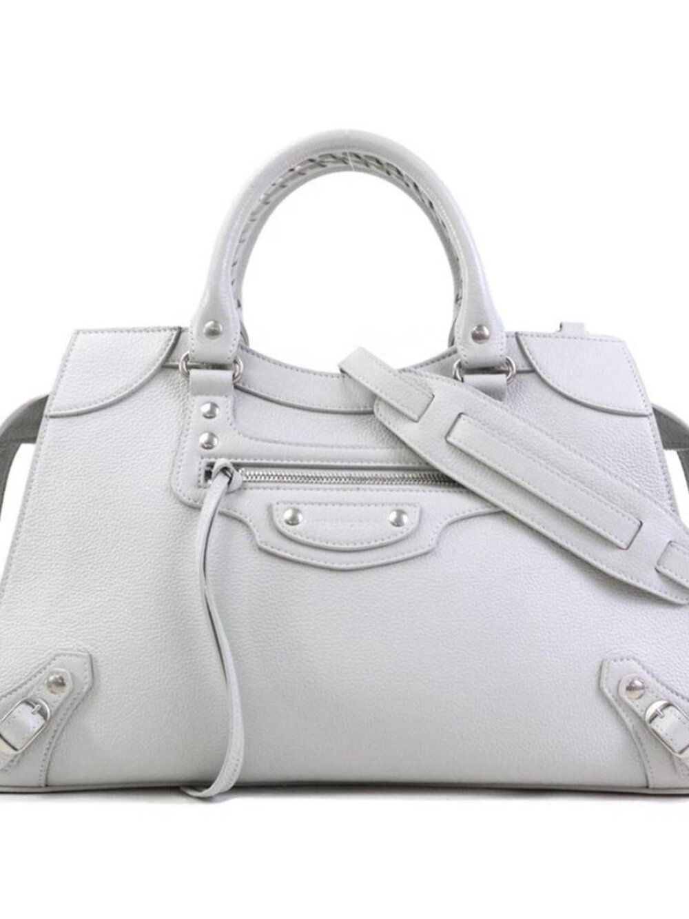 BALENCIAGA Neo Classic Handbag Shoulder Bag Light Gray Leather -